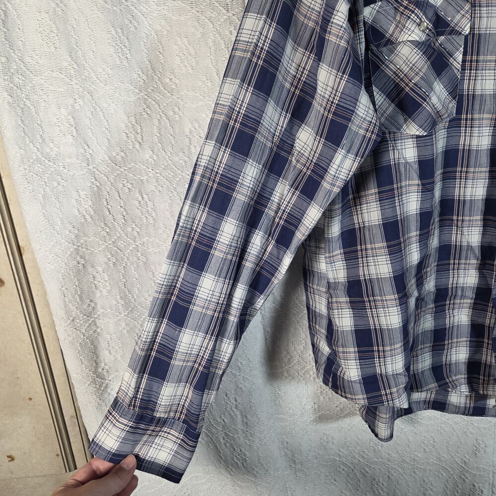 Levi Strauss Western Snap Shirt Mens XL Blue Plaid Pearl Snap Cowboy Long Sleeve - Picture 2 of 11